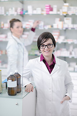 Image showing team of pharmacist chemist woman  in pharmacy drugstore