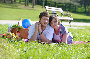 Image showing happy young couple having a picnic outdoor