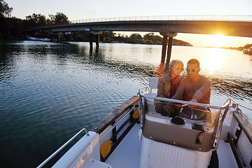 Image showing couple in love  have romantic time on boat