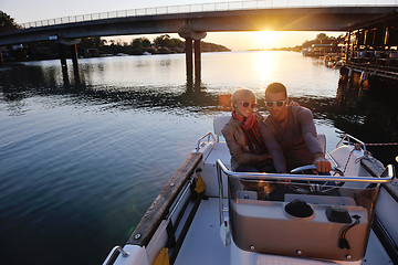 Image showing couple in love  have romantic time on boat