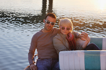 Image showing couple in love  have romantic time on boat