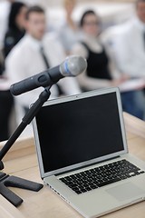 Image showing laptop on conference speech podium