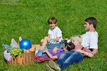 Image showing Happy family playing together in a picnic outdoors