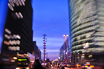 Image showing City night with cars motion blurred light in busy street