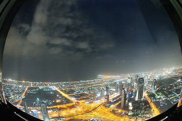 Image showing Panorama of down town Dubai city at night