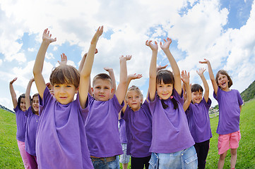 Image showing happy kids group  have fun in nature