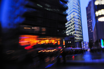 Image showing City night with cars motion blurred light in busy street