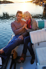 Image showing couple in love  have romantic time on boat