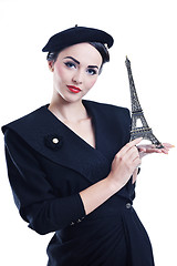 Image showing beautiful young woman with paris symbol eiffel tower