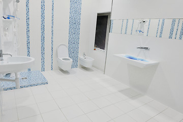 Image showing Modern new bathroom interior with bath tub