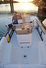 Image showing couple in love  have romantic time on boat