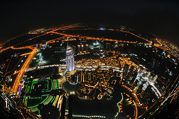 Image showing Panorama of down town Dubai city at night