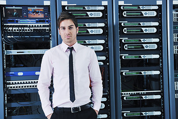 Image showing young it engineer in datacenter server room