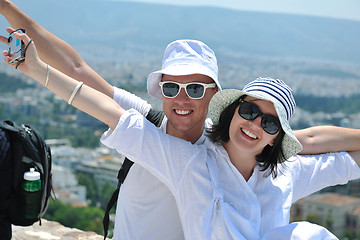 Image showing happy young couple tourists in greece