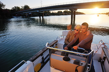 Image showing couple in love  have romantic time on boat