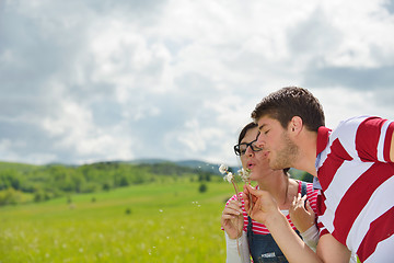 Image showing romantic young couple in love together outdoor
