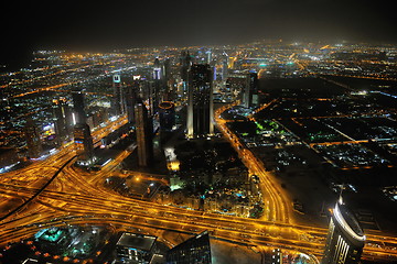 Image showing Panorama of down town Dubai city at night