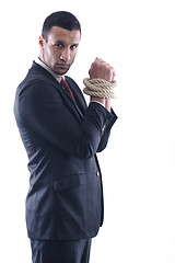 Image showing business man with rope isolated on white background