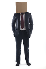 Image showing business man with an box on his head