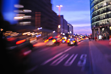 Image showing City night with cars motion blurred light in busy street