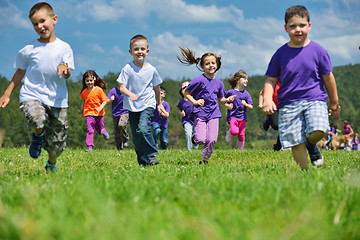 Image showing happy kids group  have fun in nature