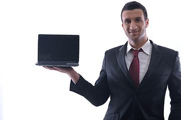 Image showing business man work on mini laptop