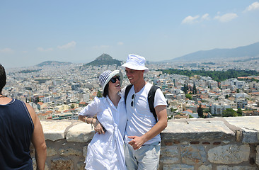 Image showing happy young couple tourists in greece