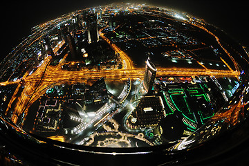 Image showing Panorama of down town Dubai city at night