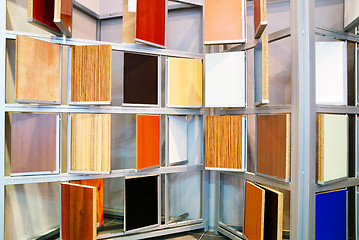 Image showing wooden panels samples in store