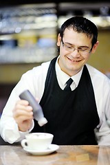 Image showing Barista prepares cappuccino