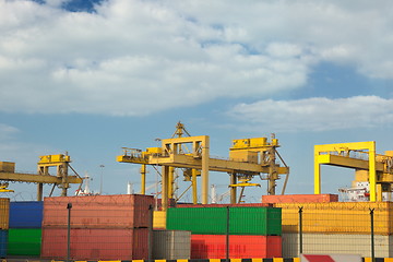 Image showing container ship leaving the container port terminal