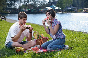 Image showing happy young couple having a picnic outdoor