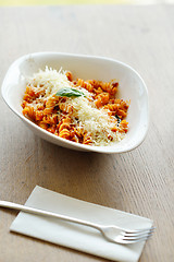 Image showing spaghetti pasta with tomato beef sauce