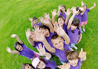 Image showing happy kids group  have fun in nature