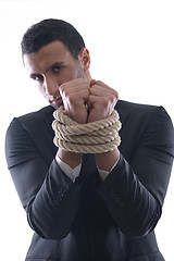 Image showing business man with rope isolated on white background