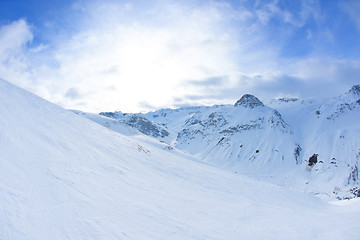 Image showing High mountains under snow in the winter