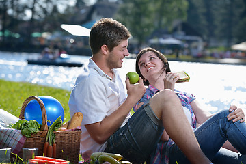 Image showing happy young couple having a picnic outdoor