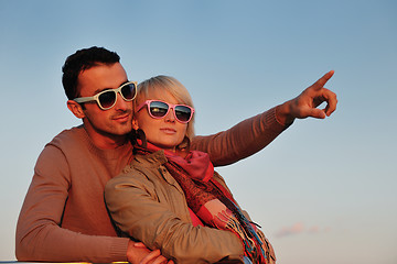 Image showing couple in love  have romantic time on boat