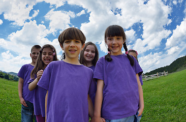 Image showing happy kids group  have fun in nature