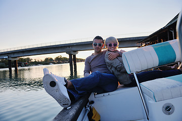 Image showing couple in love  have romantic time on boat