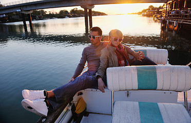 Image showing couple in love  have romantic time on boat