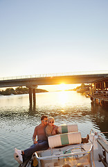 Image showing couple in love  have romantic time on boat