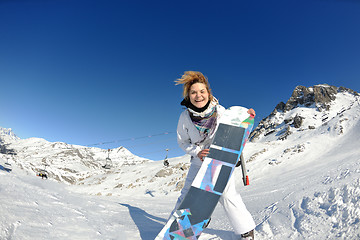 Image showing skiing on fresh snow at winter season at beautiful sunny day