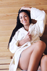 Image showing Young woman take a steam bath