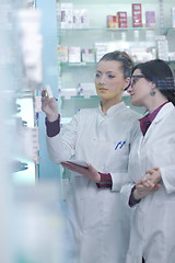 Image showing team of pharmacist chemist woman  in pharmacy drugstore