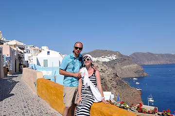 Image showing happy young couple tourists in greece