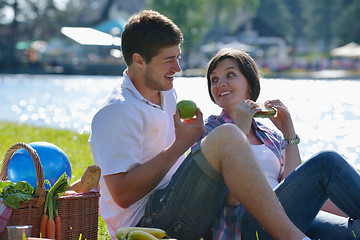 Image showing happy young couple having a picnic outdoor