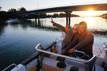 Image showing couple in love  have romantic time on boat