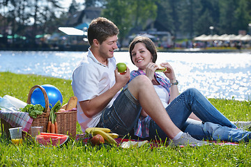 Image showing happy young couple having a picnic outdoor