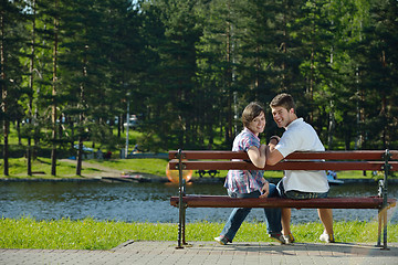 Image showing romantic young couple in love together outdoor